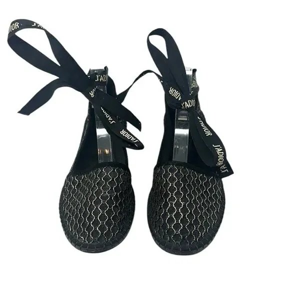 Dior Nicely-D Resille Ankle Wrap Ballet Flats Shoes Black Size 38.5 - Picture 3 of 9